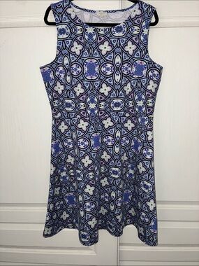 Talbots Blue, White & Purple Mosaic Fit-and-Flare Mini Dress